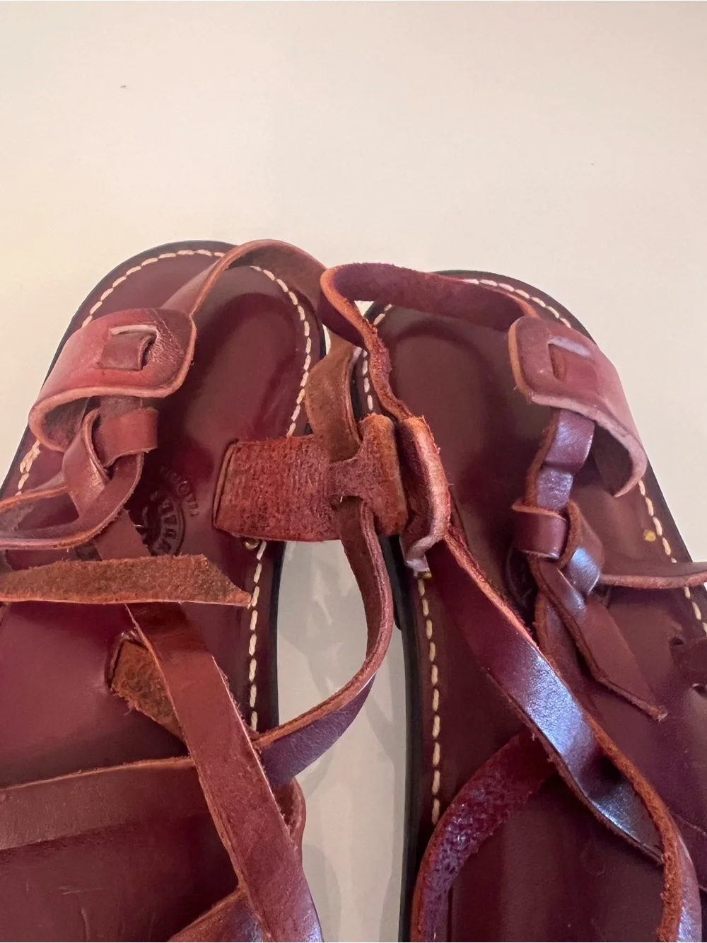 K JACQUES Leather Gladiator Sandals Brown Strappy Flat EUC - Picture 4 of 11